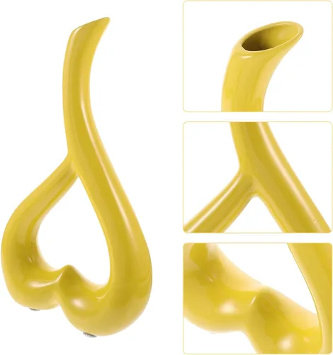 Vista 8 de VOSAREA Recipiente de cerámica en forma de corazón amarillo mostaza florero para sala de estar