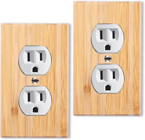 Vista 24 de Placa de Interruptor de Luz Dúplex de Palanca de Madera Maciza de 1 Gang, 4.5" x 4.5", Cubierta de Interruptor de Luz de Bambú de Madera Cruda