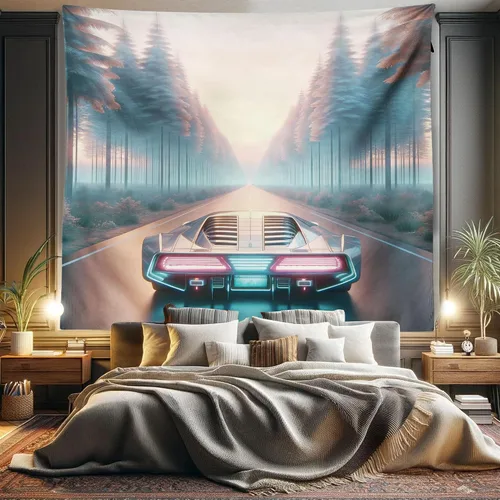 Vista 107 de Ambesonne Tapiz Trippy, vista panorámica de la cascada con bosques de ensueño y mandala oriental psicodélico, decoración de tela para colgar