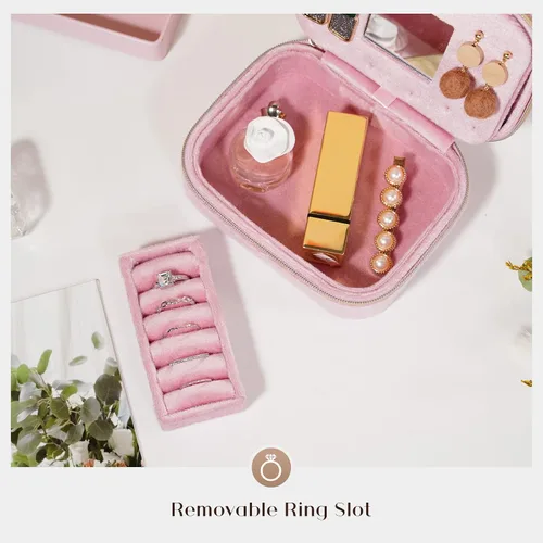 Vista 4 de ProCase Joyeros de terciopelo de felpa organizador compacto de joyas de viaje caja de joyería pequeña para mujer estuche de almacenamiento portátil