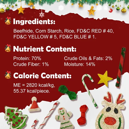 Vista 3 de MON2SUN 11Count - Calcetín de Navidad para perros pequeños 11 Count Pack, Ready-To-Gift Format, Assorted Chew Shapes, Festive Display