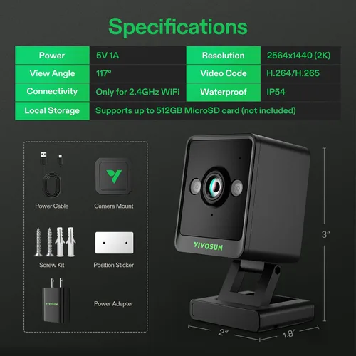 Vista 2 de VIVOSUN GrowCam C4, cámara inteligente WiFi 2K QHD para carpa de cultivo y caja de cultivo inteligente VGrow, compatible con WiFi de 2.4GHz