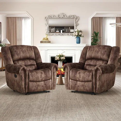 Vista 18 de CANMOV Silla reclinable de cuero, silla reclinable manual clásica y tradicional con cómodos brazos y respaldo, sofá individual para sala de estar