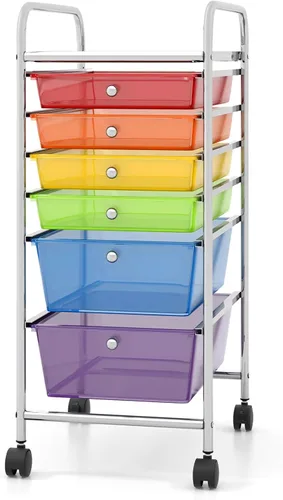 Vista 14 de COSTWAY Carrito de almacenamiento rodante con 4 cajones, carrito de almacenamiento de plástico y organizador con 4 cajones extraíbles, carrito