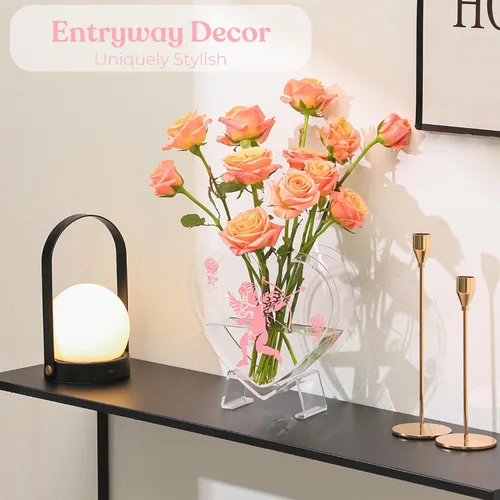 Vista 5 de Jarrón de corazón, jarrón acrílico en forma de corazón para flores, decoración del día de San Valentín, regalos del día de San Valentín para ella