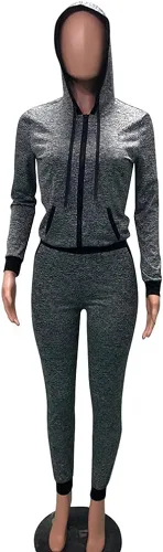 Vista 3 de 2 Piece Outfits for Women Sweatsuit Zip Up Hoodie Jacket and Long Sweatpants Clubwear Tracksuit Sportswear Set