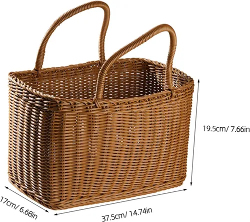 Vista 2 de VOSAREA Cesta de mano tejida para almacenamiento y arreglo floral, contenedor decorativo para el hogar, estilo japonés, cesta de picnic para uso