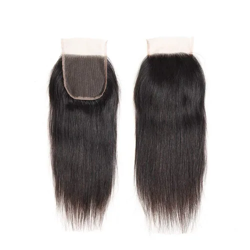 Vista 5 de Extensiones de cabello humano con cierre de encaje liso 4x4 HD, cierre de encaje de 8 pulgadas, cabello virgen brasileño sin procesar, frontal