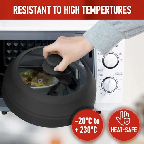 Vista 4 de Cubierta de vidrio para microondas para alimentos, tapa grande de vidrio templado y silicona de 10.8 pulgadas, resistente al calor, protector