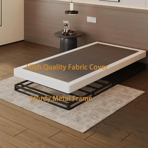 Vista 5 de Base de cama con somier de 3 pulgadas, tamaño individual, base de colchón de metal resistente con funda de tela, sin ruido, fácil montaje