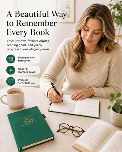 Vista 2 de JXSELECT Diario de Lectura Elegante - Registro de 60 Reseñas de Libros con Soporte para Bolígrafo y Bolsillo Trasero - Rastrea tu Progreso