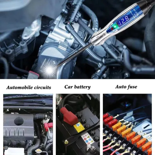 Vista 5 de Luz de prueba automotora, probador de circuito digital LED de 3-60 V CC, probador de luz resistente con voltímetro, probador de voltaje automático