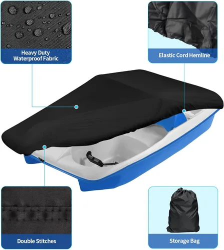 Vista 2 de iCOVER - Funda para bote de pedales, apta para botes de remo de 3 o 5 personas, funda impermeable resistente para remos, negra