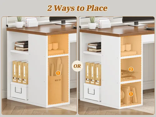Vista 6 de SEDETA Farmhouse 96.5" 2 Person Computer Desk with Storage Drawers White and Brown