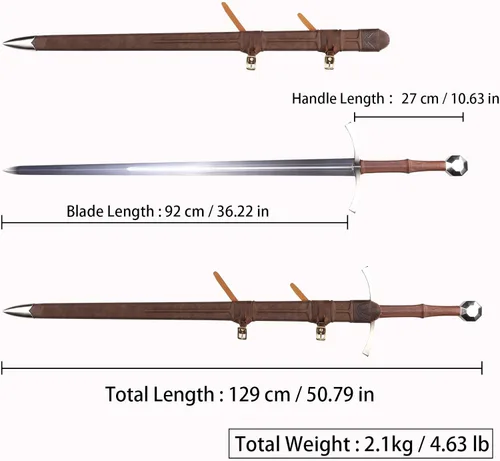 Vista 2 de Handmade Cast Sharp Blade Medieval Sword, Full Tang, with Leather Protective Cover,Real Metal Sword for Collection Gift