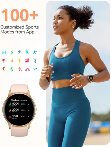Vista 6 de AGPTEK - Reloj inteligente impermeable 5ATM para mujer con más de 100 modos deportivos, color rosa Ultra-Clear Screen Fitness Tracker with Sleep