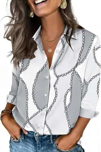 Vista 17 de Zeagoo Camisas con botones para mujer, manga 3/4, cuello en V, blusas con cuello en V, trajes casuales de negocios