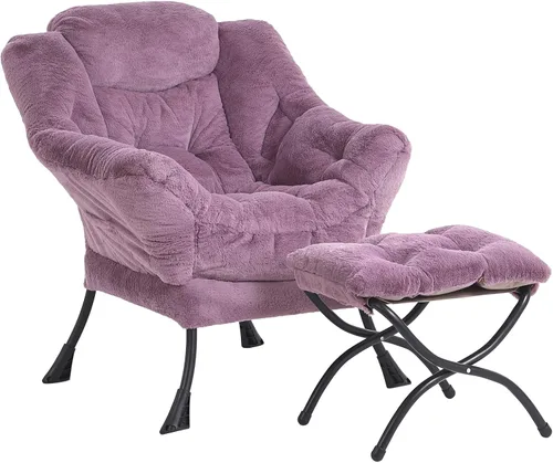 Vista 25 de LITA - Silla perezosa con otomana, sofá tapizado de ocio moderno de acento, silla de lectura contemporánea de salón con reposabrazos y bolsillo
