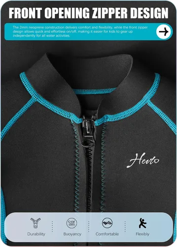 Vista 4 de Hevto Kids Shorty Wetsuit 2mm Neoprene Slim Fit for Boys Girls K02S-Cremallera Delantera-Azul