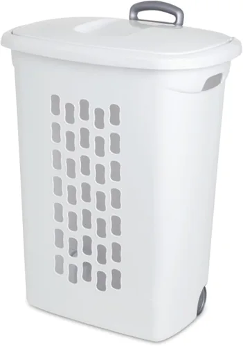 Vista 11 de Sterilite Paquete de 3 Cestas de Ropa Ultra con Ruedas, Cesta de Lavandería con Tapa Abatible y Mango Retráctil - Carrito de Almacenamiento de Ropa