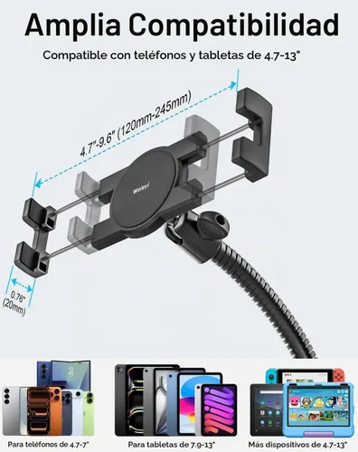 Vista 7 de Soporte para tableta, riel de asiento de automóvil o camión, cuello de cisne resistente, soporte para tablet con brazo de aluminio de 20 pulgadas