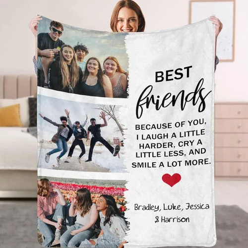 Vista 10 de YESCUSTOM Manta personalizada de Friends Forever con collage de fotos y texto, manta personalizada para mejores amigos, mejores amigos, cumpleaños