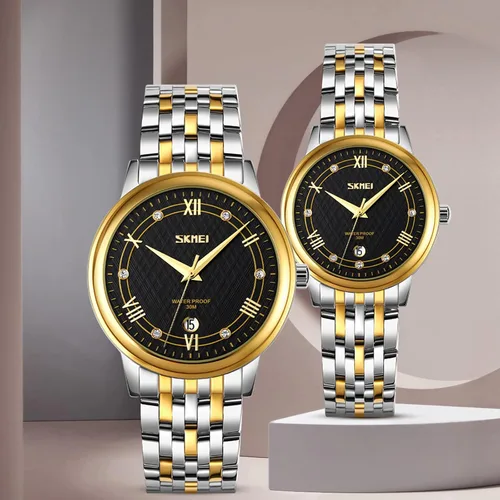 Vista 7 de SKMEI Watches for Couples Men and Women His and Hers Pair Watch Set Husband Wife Valentines Matching Wedding Gifts Classic Stainless Luxry Business