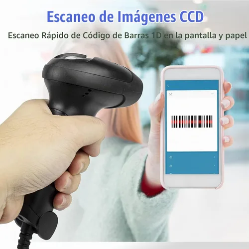 Vista 4 de NetumScan - Escáner de códigos de barras USB 1D, lector de códigos de barras CCD con cable portátil. Soporta escaneo de pantalla. Lector de códigos