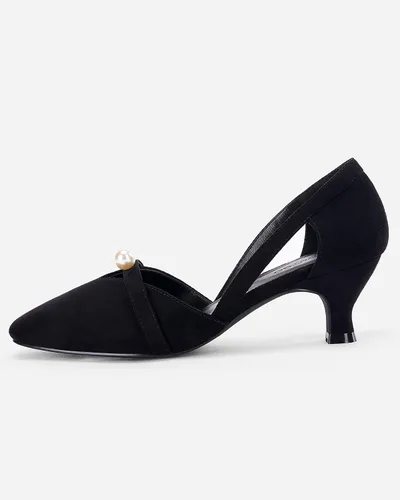 Vista 4 de Coutgo Zapatos de tacón bajo para mujer, zapatos de vestir, sandalias recortadas, punta cuadrada, perlas, joyería para fiesta, boda
