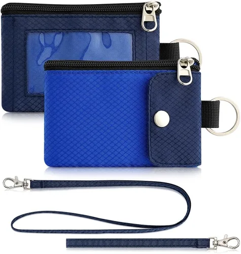 Vista 61 de Artpaxy Cartera minimalista para hombres y mujeres, llavero con bloqueo RFID, con cremallera, pequeña cartera con ventana de identificación, 2