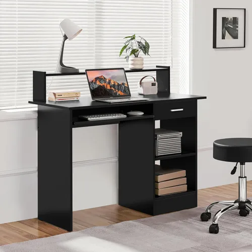 Vista 8 de Yaheetech Escritorio de Computadora de Madera para Casa y Oficina con Cajones y Bandeja Extraíble para Teclado, Escritorio de Estudio y Escritura
