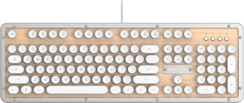 Vista 16 de Azio Retro Classic Bluetooth (Elwood) - Teclado mecánico retroiluminado inalámbrico/USB con cable de madera de nogal vintage para PC/Mac, madera