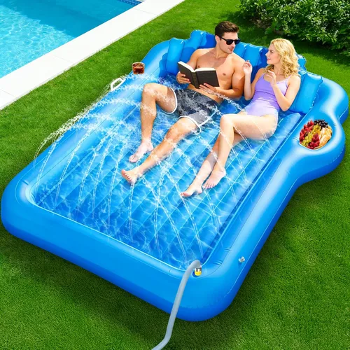 Vista 10 de Flotador inflable de 78 x 50 pulgadas para piscina con aspersor, flotadores de piscina extra grandes para adultos con almohada 6 en 1, flotador