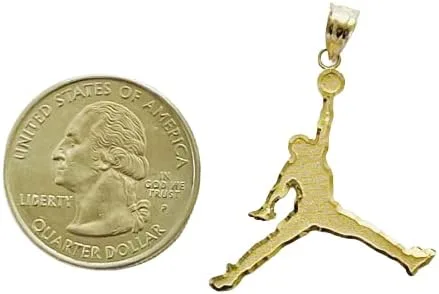Vista 3 de Dije de oro amarillo macizo de 10 quilates con corte de diamante Jordan Jump Man