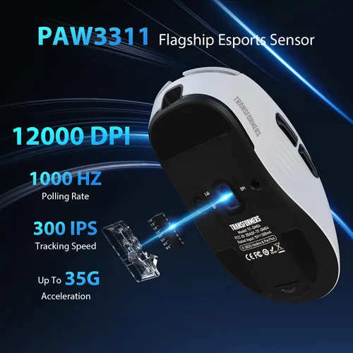 Vista 2 de Transformers GM04 - Mouse inalámbrico ligero para juegos de 2.22 oz, 12000 DPI, sensor PAW3311, duración de la batería de 100 horas, mouse Blanco