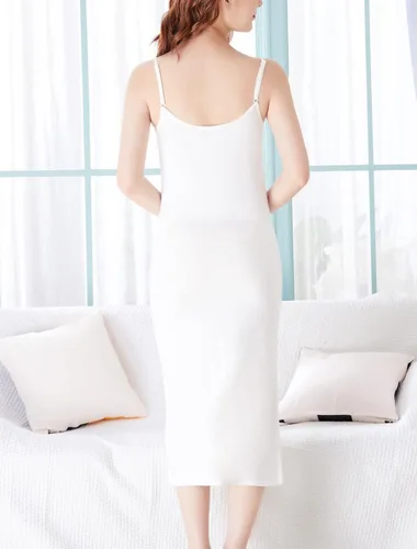 Vista 5 de FEOYA Camisón completo para mujer, con tirantes delgados ajustables, camisola