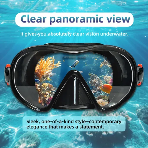 Vista 2 de M105 - Máscara de buceo panorámica HD de silicona, antivaho de 180°, máscara de buceo de vidrio templado, gafas de natación para adultos y jóvenes