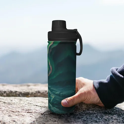 Vista 8 de Aurora Printed Insulated Water Bottle, 18oz Stainless Steel Funny Travel Mug, Leakproof Hot & Cold for Sports, Gym, Hiking