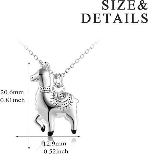 Vista 4 de ONEFINITY Collar de plata de ley con dije de llama de alpaca para mujeres y hombres