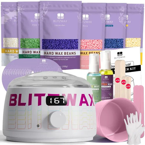 Vista 11 de BLITZWAX Kit de depilación brasileña y bikini para mujer, calentador de cera dura para cara, piernas y cuerpo, kit de depilación en casa, apto