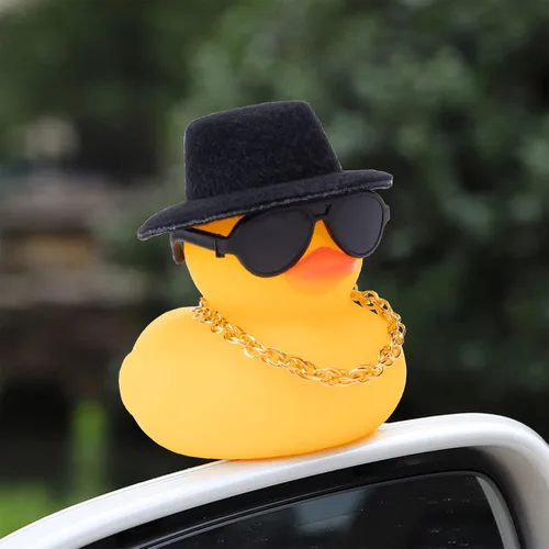 Vista 7 de wonuu Adornos de pato de goma, 2 piezas, decoración de tablero de instrumentos de pato amarillo con mini sombrero