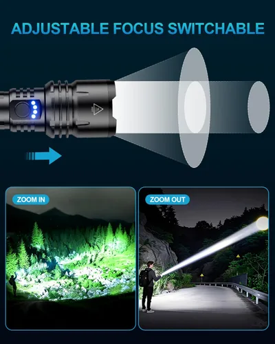 Vista 7 de Linterna de 2000 lúmenes de alta luminosidad con lente de encendido, linterna LED recargable superbrillante con zoom, 5 modos, impermeable, linterna