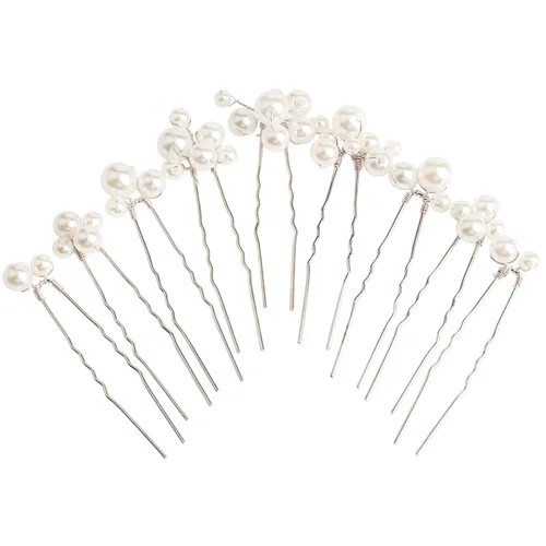 Vista 7 de Juego de 9 horquillas de boda con perlas en forma de U para mujeres nupciales (dorado) Diseño único, accesorios elegantes para el cabello