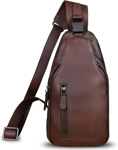 Vista 2 de LRTO Bolso bandolera de cuero genuino hecho a mano para senderismo, motocicleta, retro, sobre el hombro, bolso de pecho