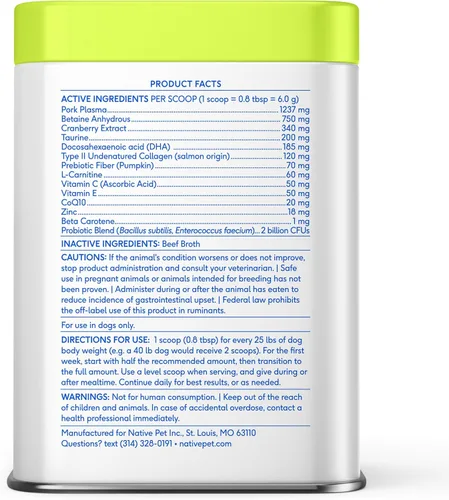 Vista 10 de Native Pet Vitaminas y suplementos diarios para perros mayores – Polvo multivitamínico 12 en 1 para perros mayores – Apoya la movilidad
