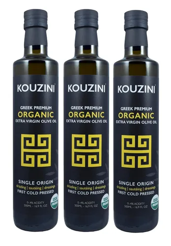 Vista 9 de Kouzini Aceite de oliva virgen extra griego Primero prensado en frío Cosecha actual de 1 litro (34 fl oz) Ganador del premio NYIOOC Origen