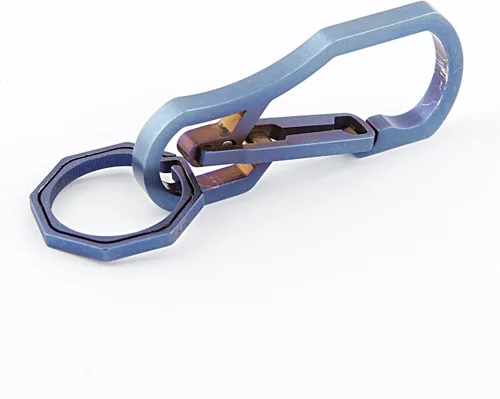 Vista 5 de Llavero de titanio multiherramientas con rodamiento máximo de 110.2 lbs llavero para senderismo, camping al aire libre (azul)