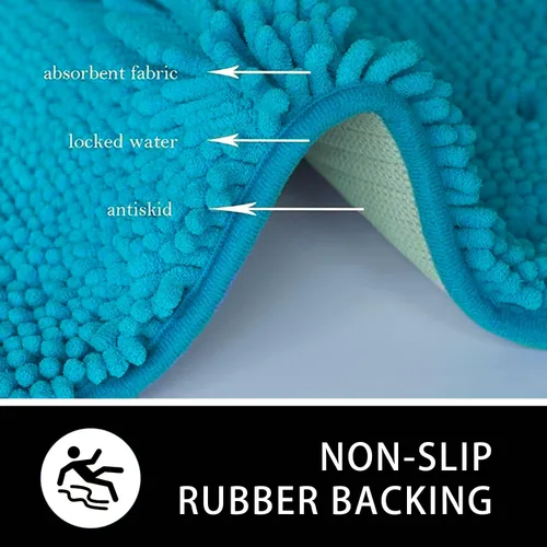 Vista 5 de Alfombras de baño en forma de U, alfombras de baño de felpilla súper absorbentes y respaldo antideslizante de PVC fuerte para inodoros, lavables a