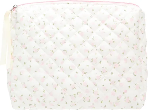 Vista 22 de PAZIMIIK - Bolsa de maquillaje de algodón para mujer, grande, acolchada para viaje, Rosa (Bow Pink), Vintage