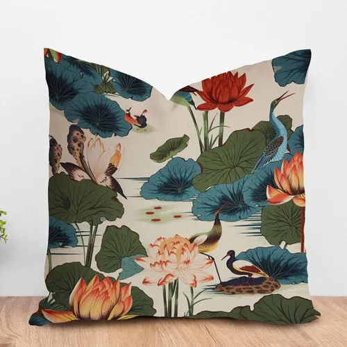 Vista 19 de ArogGeld Funda de cojín decorativa de flor de loto azul y verde pavo real, diseño botánico floral azul de loto azul, estilo asiático, chinoiserie